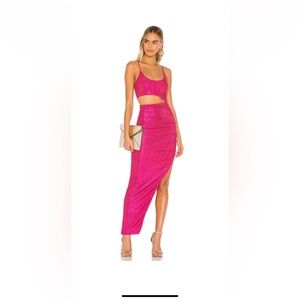 Super down pink long cut out dress